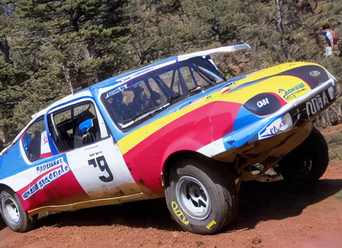 Prompt: An old Dacia made into a hillclimb car is racing at Pikes Peak, pro photo