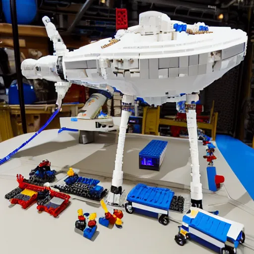 Image similar to A LEGO toy box for SpaceX Starbase in Texas