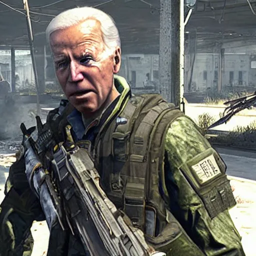 Prompt: in - game footage of joe biden as a zombie in call of duty : modern warfare 3