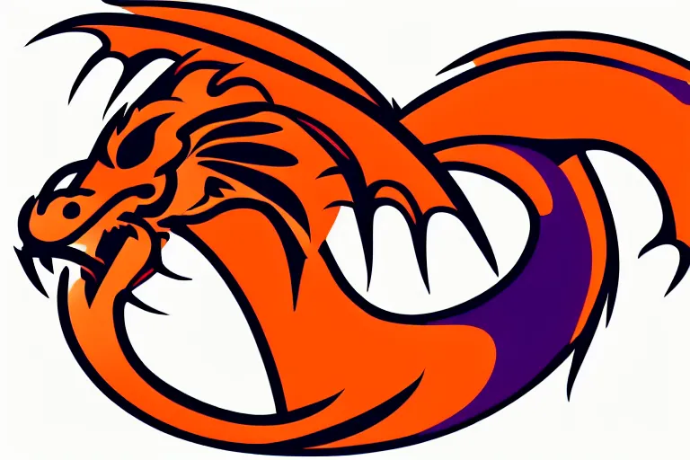 Prompt: a nice beautiful orange and purple vector sticker logo of a dragon, intricate detail