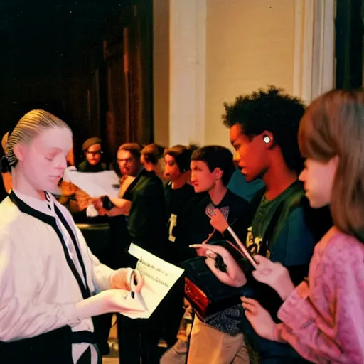 Image similar to mozart lining up for an autograph at a 1 0 0 gecs concert