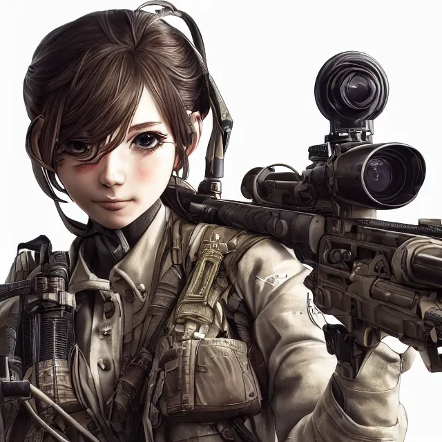 Prompt: the photorealistic portrait of lawful neutral female futuristic marine sniper as absurdly beautiful, gorgeous, elegant, young anime girl, an ultrafine hyperdetailed illustration by kim jung gi, irakli nadar, intricate linework, bright colors, octopath traveler, final fantasy, unreal engine 5 highly rendered, global illumination, radiant light, detailed and intricate environment