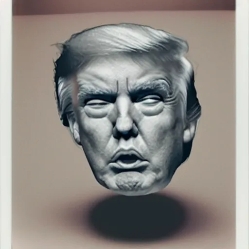 Image similar to donald trump eating a rock, polaroid, head-shot