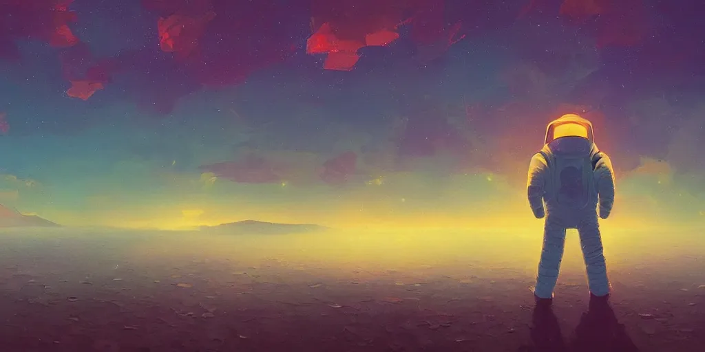 Image similar to spaceman, surreal photography, sunrise, dramatic light, impressionist painting, colorful clouds, digital painting, artstation, simon stalenhag