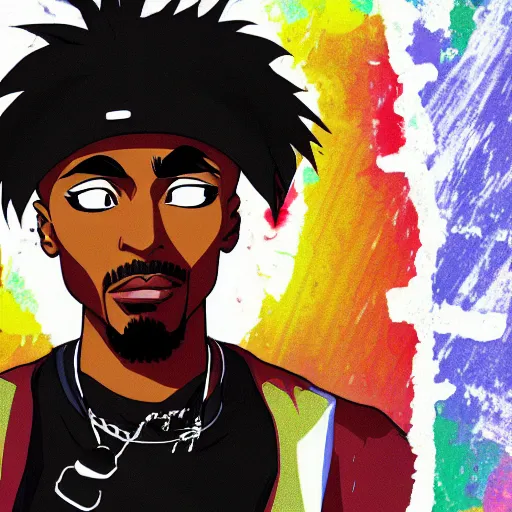 Image similar to Tupac Shakur, screenshot from a 2012s anime