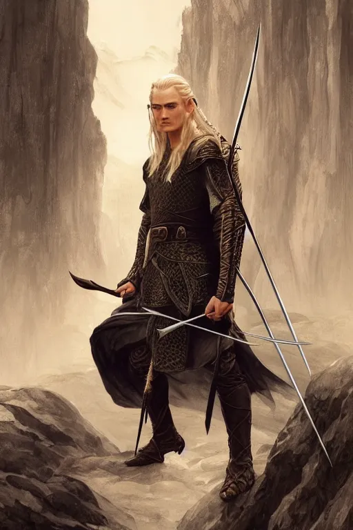 Image similar to legolas, lord of the rings elf, intricate, elegant, highly detailed, digital painting, artstation, concept art, smooth, sharp focus, illustration, art by artgerm and greg rutkowski and alphonse mucha