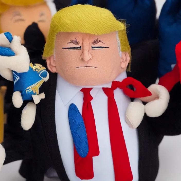 Image similar to donald trump, an plush of donald trump, plush, detailed product photo, detailed and well - designed