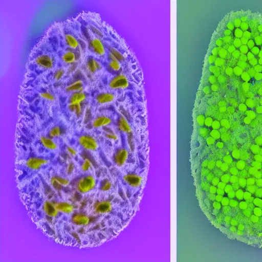 Image similar to male pollen sacks shot under uv light