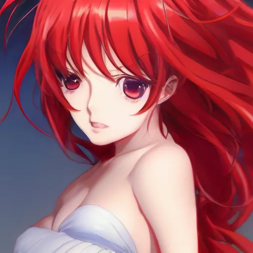 Image similar to anime portrait of Rias Gremory as an anime girl by Stanley Artgerm Lau, WLOP, Rossdraws, James Jean, Andrei Riabovitchev, Marc Simonetti, and Sakimichan, trending on artstation