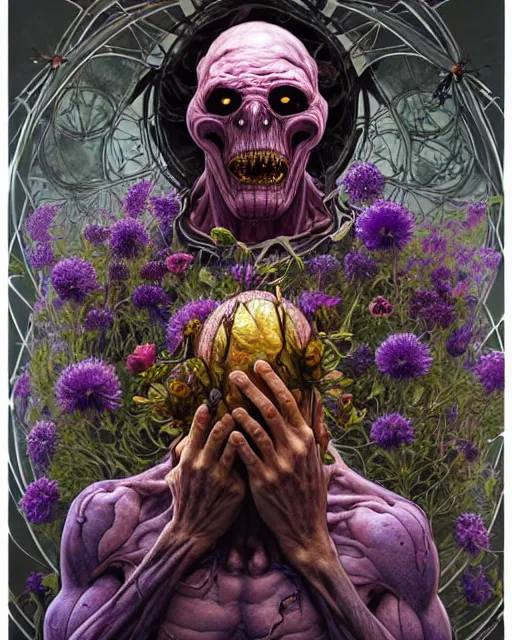 Prompt: the platonic ideal of flowers, rotting, insects and praying of cletus kasady ultimate carnage thanos dementor wild hunt doctor manhattan chtulu nazgul mandala davinci, d & d, fantasy, ego death, detailed, intricate, hyperrealism, intense, scary, decay, dmt, art by artgerm and greg rutkowski and alphonse mucha