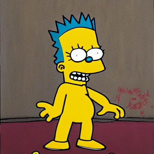 Image similar to Bart Simpson trapped in a Pablo Amaringo painting