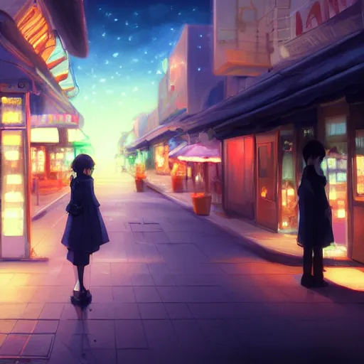 Prompt: a girl smoking, beautiful face, street at night, long hairfine art painting by makoto shinkai, featured on pixiv, hd