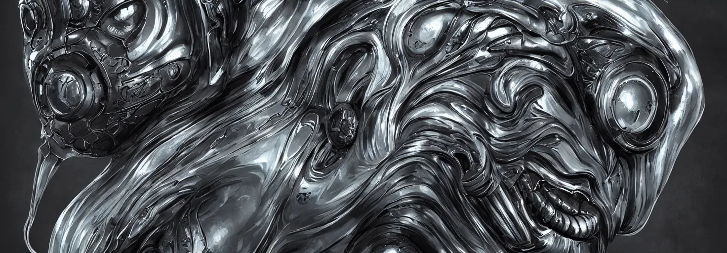 Image similar to engineer alien face by Artgerm, alien, highly detailed, symmetrical long head, smooth marble surfaces, detailed ink illustration, raiden metal gear, cinematic smooth stone, deep aesthetic, concept art, post process, 4k, carved marble texture and silk cloth, latex skin, highly ornate intricate details, moody lighting, hr geiger, hayao miyazaki, by Artgerm