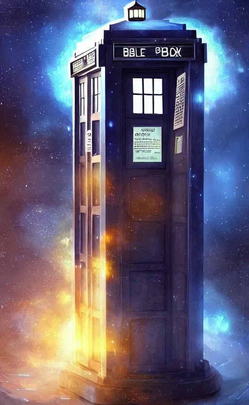 Image similar to a portrait of a tardis, in space, dynamic lighting, photorealistic fantasy concept art, trending on art station, stunning visuals, creative, cinematic, ultra detailed