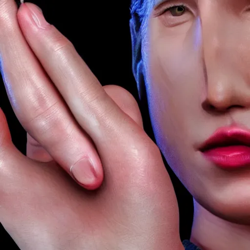 Image similar to highly realistic artwork, human fingers, photography, uhd, 8 k by diego fazio