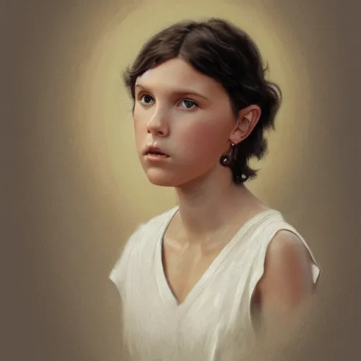 Image similar to millie bobby brown, traditional corsican, intricate, highly detailed, artstation, illustration, jurgens, rutkowski, bouguereau