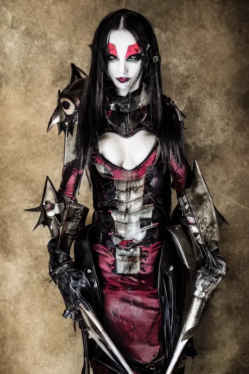 Image similar to photo of beautiful armored vampire by Lindsay Adler