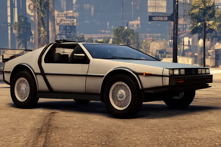 Image similar to 1 9 2 2 delorean by grand theft auto v, by red dead redemption 2, by cyberpunk 2 0 7 7