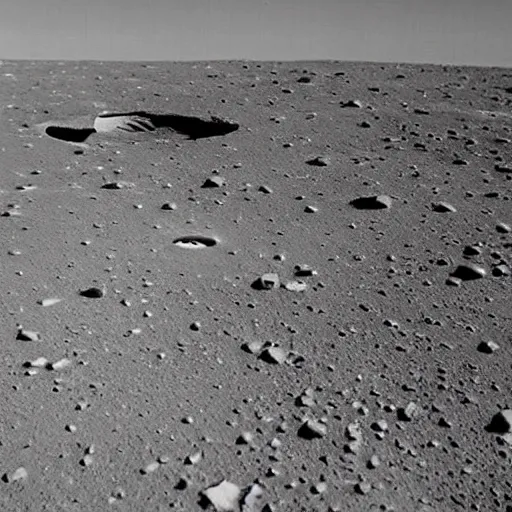 Image similar to alien spaceship ruins on the moon, large crater, earth in the background