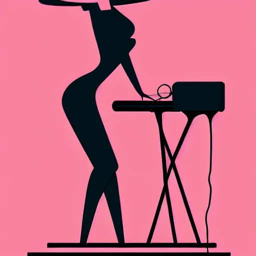 Image similar to vector style the abstract painting of an image of a lady DJ, playing live, artistic flat illustration, post apocalyptic, minimal figure art, soft colors mono chromatic, art in the style of Bryen Frost