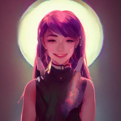 Image similar to portrait of valorant character called Tala Nicole Dimaapi Valdez, valorant character Neon, beautiful, smiling, by guweiz and loish