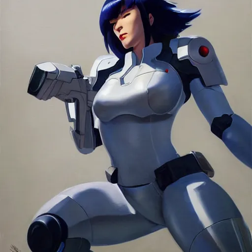 Image similar to greg manchess portrait painting of invisible armored motoko kusanagi as overwatch character, medium shot, asymmetrical, profile picture, organic painting, sunny day, matte painting, bold shapes, hard edges, street art, trending on artstation, by huang guangjian, gil elvgren, ruan jia, greg rutkowski, gaston bussiere