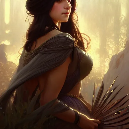 Image similar to a beautiful princess, long dark hair and bangs, fantasy, intricate, elegant, highly detailed, digital painting, artstation, concept art, matte, sharp focus, illustration, art by Artgerm and Greg Rutkowski and Alphonse Mucha