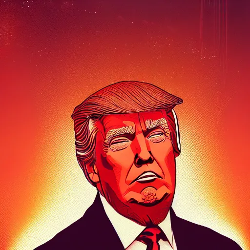 Prompt: the portrait donald trump with laser eyes, an ultrafine detailed illustration by james jean, final fantasy, intricate linework, bright colors, behance contest winner, vanitas, angular, altermodern, unreal engine 5 highly rendered, global illumination, radiant light, detailed and intricate environment