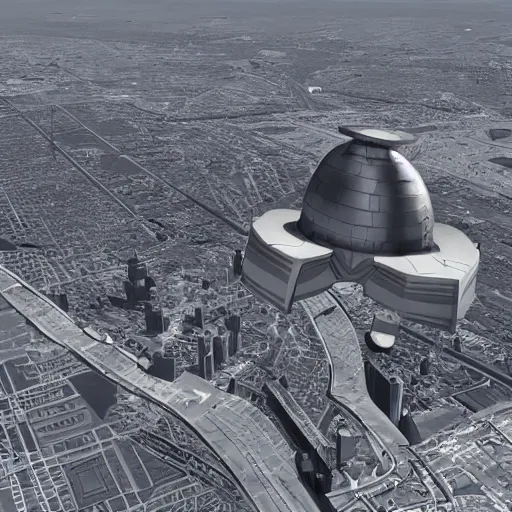 Prompt: hyperrealistic starship over a city