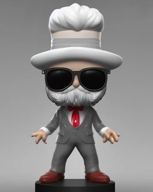 Image similar to full body 3 d render of col sanders as a funko pop!, four, studio lighting, white background, single body, no shadow, blender, trending on artstation, 8 k, highly detailed