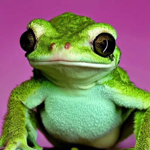 Prompt: photo of a fluffy fuzzy frog with fur