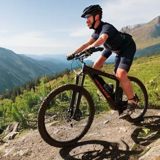 Image similar to a man in a mountain bike in the mountain