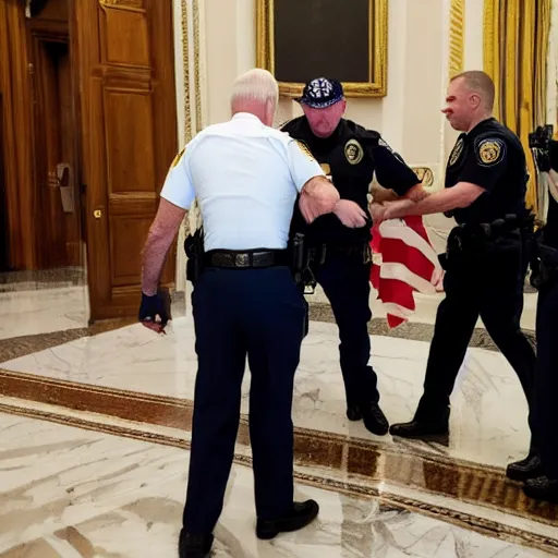 Prompt: joe biden being arrested by capitol police