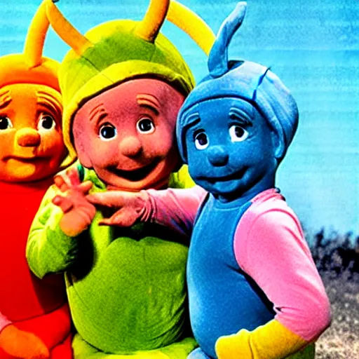 Image similar to sonny bono as the teletubbies sun