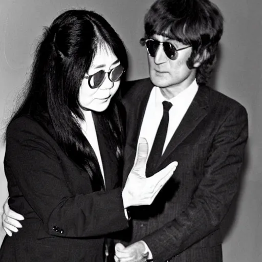 Image similar to Yoko Ono being introduced to John Lennon