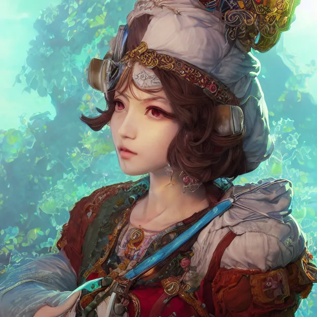 Image similar to the portrait of neutral good colorful female cleric bard as absurdly beautiful, gorgeous, elegant, young gravure idol, an ultrafine hyperdetailed illustration by kim jung gi, irakli nadar, intricate linework, sharp focus, bright colors, octopath traveler, final fantasy, unreal engine 5 highly rendered, global illumination, radiant light, detailed and intricate environment