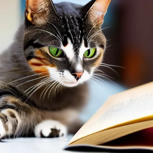 Image similar to a cat studying a heat transfer textbook