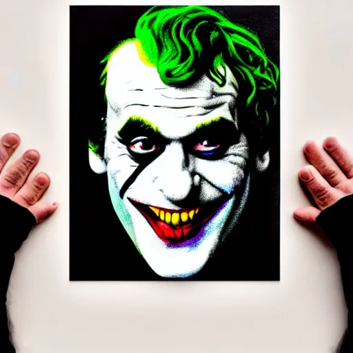 Image similar to ilya yefimovich repin and mimmo rottela and banksy as joaquin phoenix skinny joker!!, holding lady gaga harley queen hand!!, ultra photorealistic, intricate details, pop art style, concept art, confident posse, justify content center, 2 colours, warm color, 4 k, ultra smooth, sharp focus