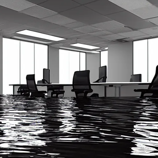 Image similar to flooded electrical office environment, unreal engine render award-winning