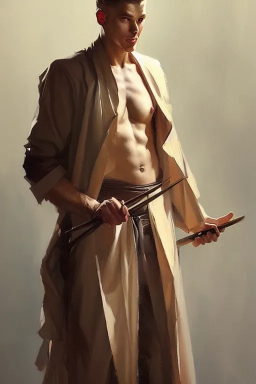 Image similar to attractive male, taoism, painting by greg rutkowski, j. c. leyendecker, artgerm