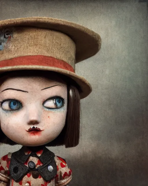 Prompt: highly detailed closeup, face profile portrait of a tin toy jack the ripper, depth of field, fashion photoshoot by nicoletta ceccoli, mark ryden, lostfish, dan decarlo, bob clampett, max fleischer, breathtaking, detailed and intricate environment, 8 k resolution, hyperrealistic, octane render