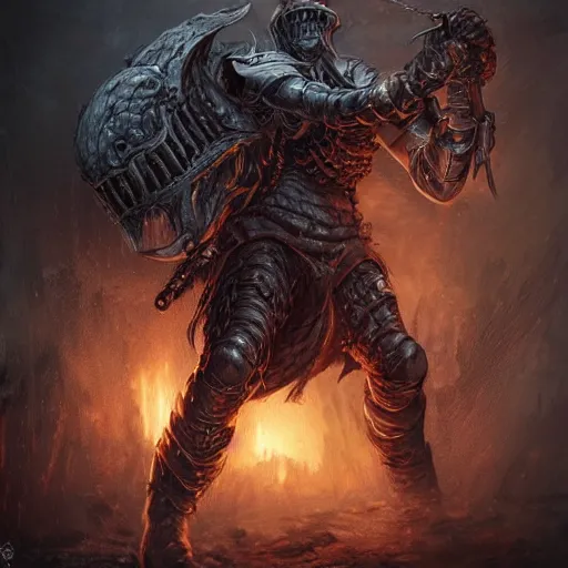 Prompt: a us marine in the style of dark souls and elden ring, highly detailed, hyperrealistic, artgerm