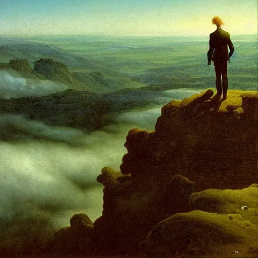 Image similar to Wanderer above the Sea of Fog by Caspar David Friedrich