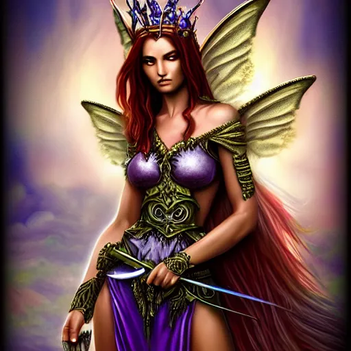 Image similar to adult fairy warrior queen, highly detailed, 4 k, hdr, anne stokes