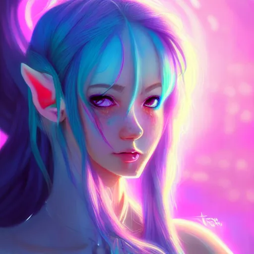 Image similar to art championship winner trending on artstation portrait of a goddess elven mecha warrior princess, head and shoulders, blue hair, matte print, pastel neon, cinematic highlights, lighting, digital art, cute freckles, digital painting, fan art, elegant, pixiv, by Ilya Kuvshinov, daily deviation, IAMAG, illustration collection aaaa updated watched premiere edition commission ✨✨✨ whilst watching fabulous artwork \ exactly your latest completed artwork discusses upon featured announces recommend achievement