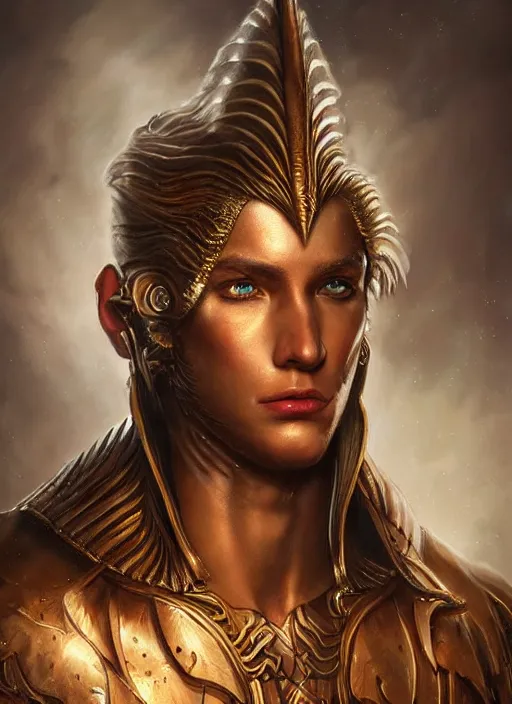 Prompt: a higly detailed airbrush full body shot and face portrait painting of a fantasy male character, pathfinder, dynamic lighting, ambient lighting, deviantart, art by artgerm, karol bak