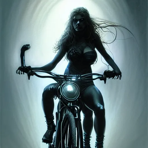 Prompt: portrait of woman riding a man like a bicycle, dark, piercing eyes, exotic expression, esoteric clothing, photorealistic, highly detailed, mysterious lighting, artstation, smooth, sharp focus, art by michael whelan, artgerm, greg rutkowski and luis royo