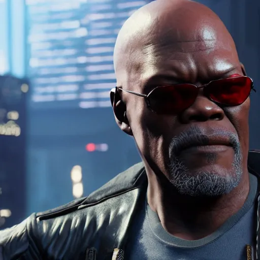 Image similar to Samuel L Jackson in cyberpunk 2077