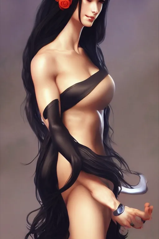 Image similar to nami, long black hair, digital art from artstation by artgerm and william - adolphe bouguereau