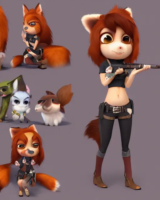 Image similar to female furry mini cute style, highly detailed, rendered, ray - tracing, cgi animated, 3 d demo reel avatar, style of maple story and zootopia, maple story gun girl, fox from league of legends chibi, soft shade, soft lighting